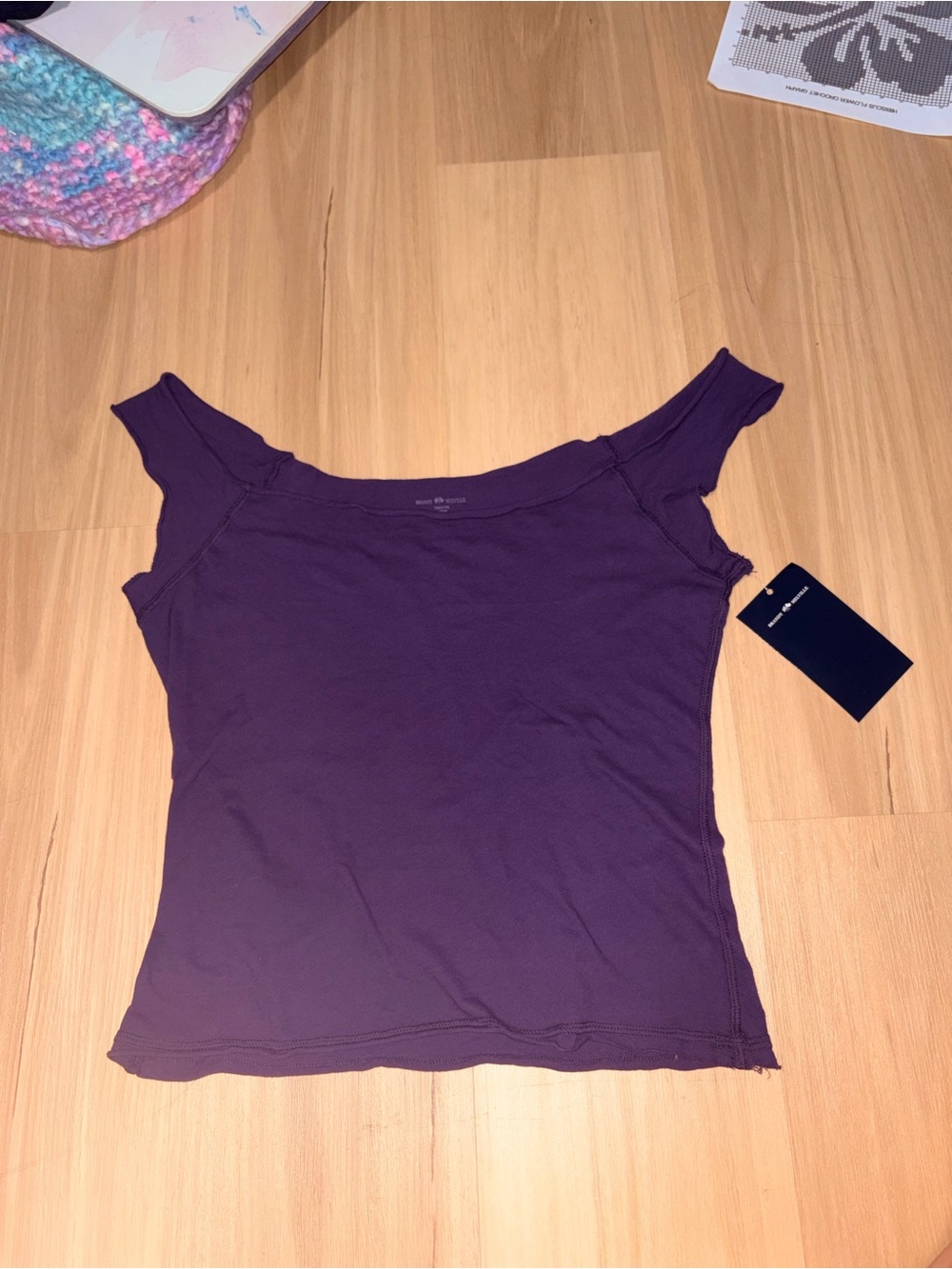 Brandy Melville Purple Off-Shoulder Ribbed Tank Top